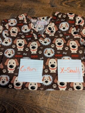 Brown Dog Print Scrb Top - Brown/Cream